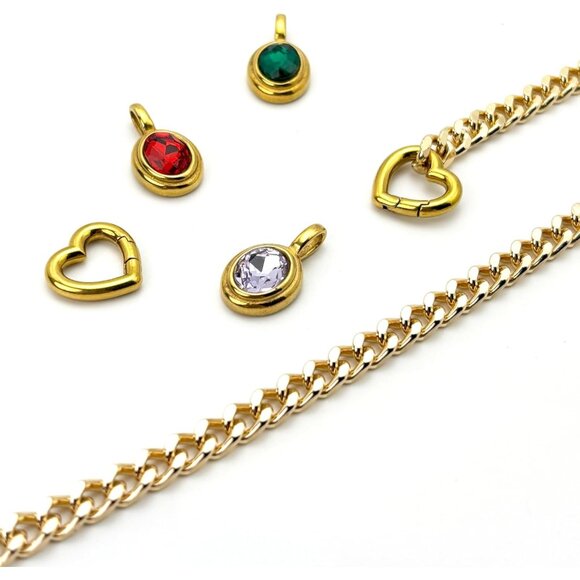 Gold Heart Chain Necklace Women Cuban Crystal Adjustable 25 in - Picture 6 of 6